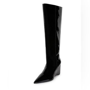 Elegant Black Patent Heeled Boots